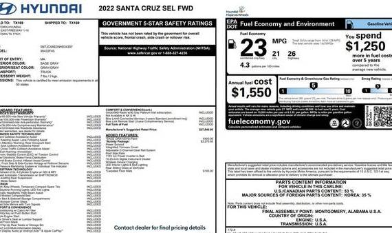 HYUNDAI SANTA CRUZ 2022 5NTJC4AE0NH034397 image